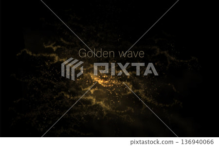 Abstract isolated figure in golden color made of small mosaic tiles 136940066