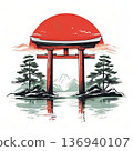 an AI Image Generator, Red Torii Gate Stands Peacefully Amid Serene Landscape 136940107