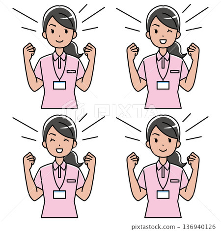 A foreign woman in a polo shirt making a victory pose (in color) A foreign woman in a polo shirt making a victory pose (in color) 136940126