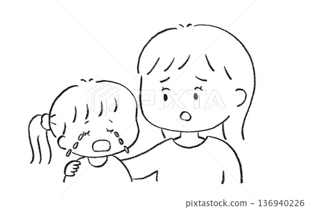 Mother comforting her crying child, girl Mother comforting her crying child, girl 136940226