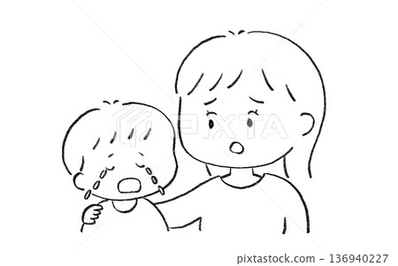 母親安慰哭泣的孩子,男孩 母親安慰哭泣的孩子,男孩 136940227