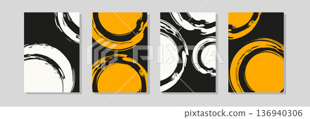Abstract yellow, black and white brush poster set Abstract yellow, black and white brush poster set 136940306