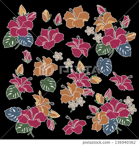 美麗的芙蓉插畫素材合集， 136940362