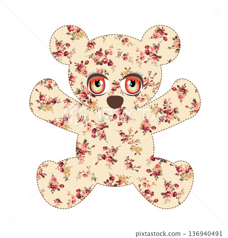 Pop bear decorated with Rococo rose pattern, 136940491