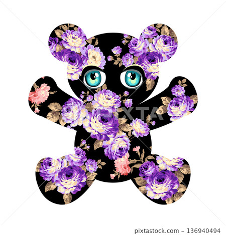 Pop bear decorated with Rococo rose pattern, 136940494