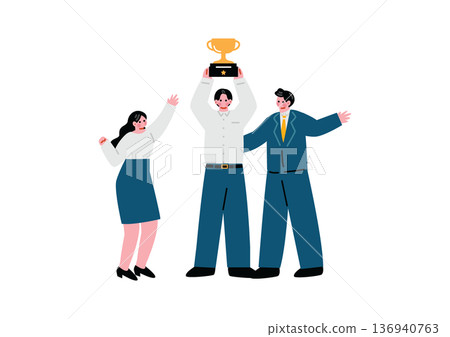 A businessman holding a trophy A businessman holding a trophy 136940763