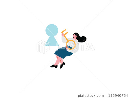 Business woman finding the key to the solution Business woman finding the key to the solution 136940764