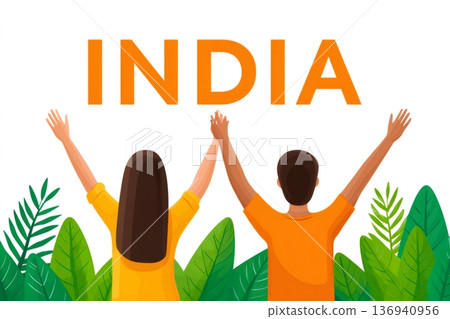 Indian people celebrating india with raised hands 136940956