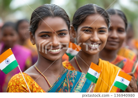 Group of happy indian women celebrating india's republic or independence day 136940980