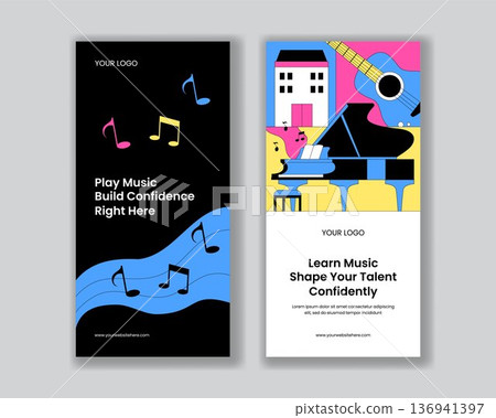 Vertical Banner Design World Penguin Day Flat Cartoon Hand Drawn Style 136941397