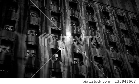 Ginza Building Exterior: Monochrome Abstraction Created by Reflections of Light 136941608