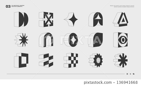 Modern 3D isometric vector shapes collection, futuristic abstract symbols and graphic design elements. Modern 3D isometric vector shapes collection, futuristic abstract symbols and graphic design elements. 136941668