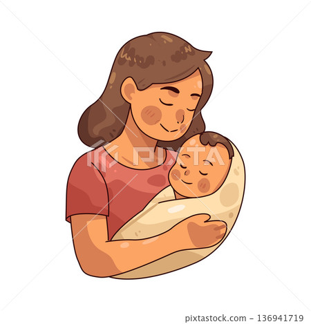 Illustration of Mother and Baby 136941719