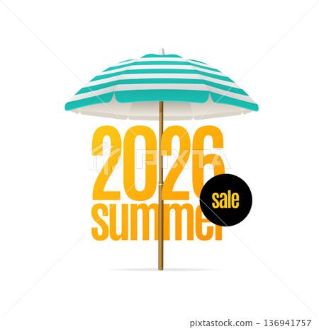 Summer Sale Concept with Realistic Detailed 3d Sun Umbrella. Vector Summer Sale Concept with Realistic Detailed 3d Sun Umbrella. Vector 136941757