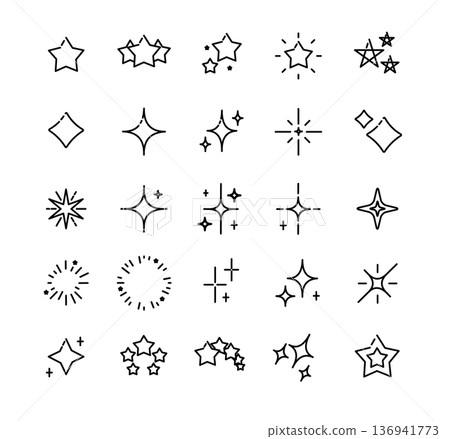 Different Types Stars Sign Black Thin Line Icon Set. Vector 136941773