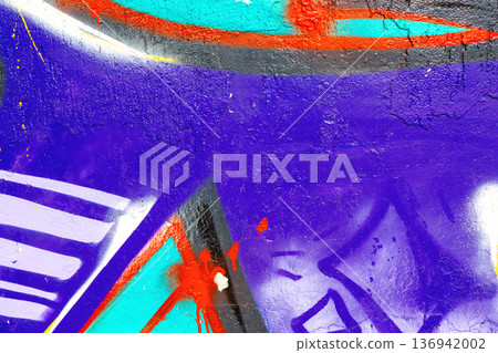Urban Graffiti Wall Art in Bright Purple, Red, Cyan for 90s, Y2K Street Style 136942002