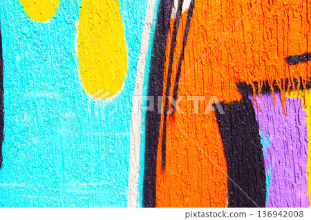 Abstract Urban Graffiti Wall with Blue, Orange, Yellow for 90s, Y2K Street Style Abstract Urban Graffiti Wall with Blue, Orange, Yellow for 90s, Y2K Street Style 136942008