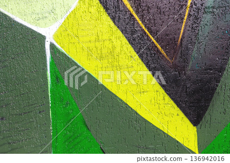 Abstract Geometric Graffiti Wall with Green, Yellow, Black Color Blocks for Urban 90s Street Style Abstract Geometric Graffiti Wall with Green, Yellow, Black Color Blocks for Urban 90s Street Style 136942016