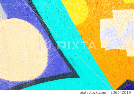 Abstract Urban Graffiti with Turquoise, Purple, Yellow Colors in 90s, Y2K Street Style 136942019