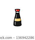 A simple and stylish soybean oil bottle, with a deep-colored bottle and a red lid, presenting a Japanese-style Japanese flavor. Suitable for 於Na單, 廚房 and 烃飪 themes. 136942286