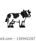 It has a cute milk cow with black and white spots, round shape, and warm divine feeling. Suitable for farm markings, dairy packaging, children's teaching materials or farm themes 136942287