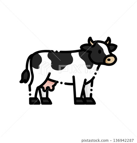 它有著一隻可愛的乳牛,黑白相間的斑點,圓滾滾的造型,給人一種溫暖神聖的感覺。適用於農場標誌、乳製品包裝、兒童教學材料或農場主題產品。 它有著一隻可愛的乳牛,黑白相間的斑點,圓滾滾的造型,給人一種溫暖神聖的感覺。適用於農場標誌、乳製品包裝、兒童教學材料或農場主題產品。 136942287
