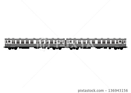 A monochrome illustration of two Kiha 11 diesel railcars from the former Japanese National Railways 136943156