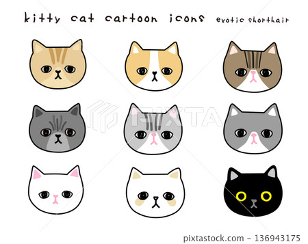 Hand-drawn illustration vector icon set of various cats Hand-drawn illustration vector icon set of various cats 136943175