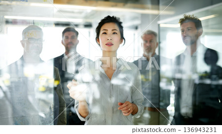 Businesswoman leadership teamwork brainstorming office glass meeting strategy professional collaboration Confident businesswoman leadership Businesswoman leadership teamwork brainstorming office glass meeting strategy professional collaboration Confident businesswoman leadership 136943231