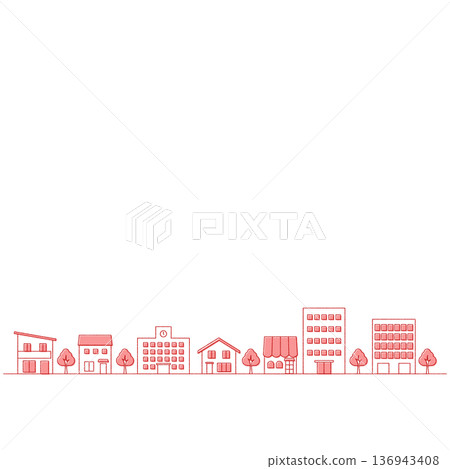 Cityscape illustration banner background, hand-drawn style, square, red Cityscape illustration banner background, hand-drawn style, square, red 136943408