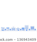 Cityscape illustration banner background, hand-drawn style, square, blue 136943409