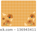 Orange Marigold Floral Frame on Grid Background 136943411