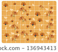 Orange Marigold Floral Frame on Grid Background 136943413