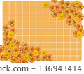 Orange Marigold Floral Frame on Grid Background 136943414