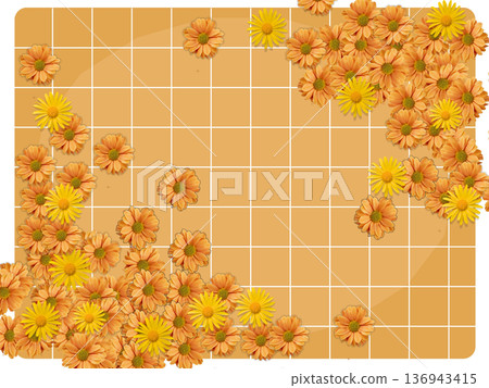 Orange Marigold Floral Frame on Grid Background Orange Marigold Floral Frame on Grid Background 136943415