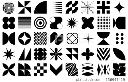 Vector Icon Set of Modern Geometric Motifs and Abstract Shapes | Monochrome Vector Icon Set of Modern Geometric Motifs and Abstract Shapes | Monochrome 136943419