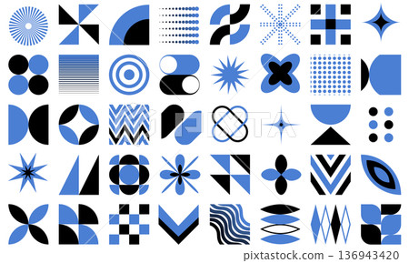 Vector Icon Set of Modern Geometric Motifs and Abstract Shapes | Blue Vector Icon Set of Modern Geometric Motifs and Abstract Shapes | Blue 136943420