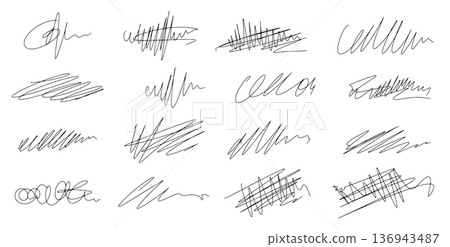 Hand drawn text pen scribble set Hand drawn text pen scribble set 136943487