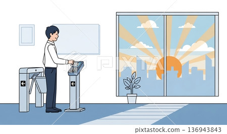 Employees going through the security gate 136943843