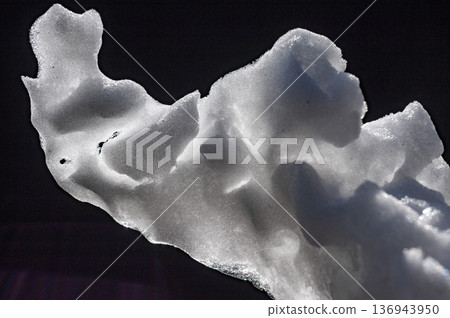 A mass of melted snow that has taken on a sculptural shape A mass of melted snow that has taken on a sculptural shape 136943950