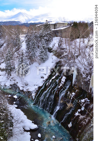 Winter Biei River Tokachi Mountain Range Shirahige Falls 136944094