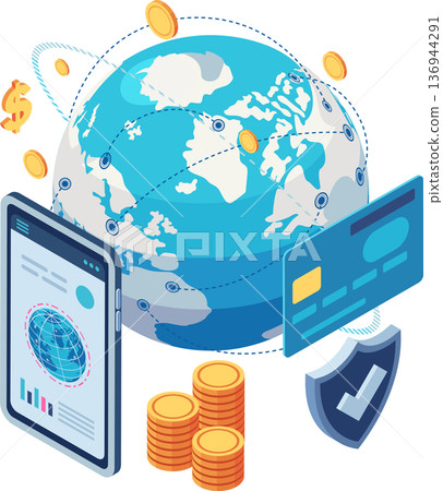Isometric Global Money Transfer and Online Banking 136944291