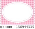 可愛的粉紅色格子蕾絲相框。平成復古珍珠裝飾相框。 Y2K少女風格向量素材。 136944335