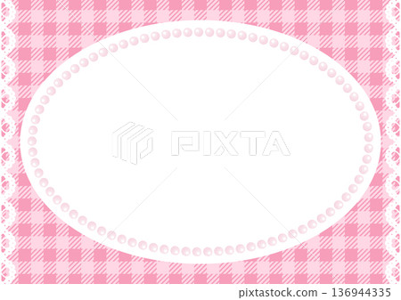 Cute pink checkered and lace frame. Heisei retro pearl decorative frame. Y2K girly vector material. Cute pink checkered and lace frame. Heisei retro pearl decorative frame. Y2K girly vector material. 136944335