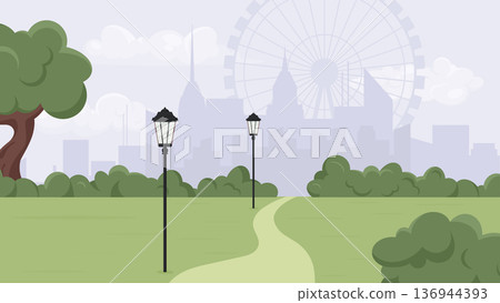 urban park and city silhouette 136944393