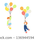 Flat illustration of two children flying with balloons 136944594
