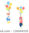 Flat illustration of two children flying with balloons 136944595