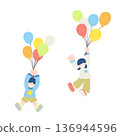 Flat illustration of two children flying with balloons 136944596