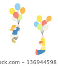 Flat illustration of two children flying with balloons 136944598
