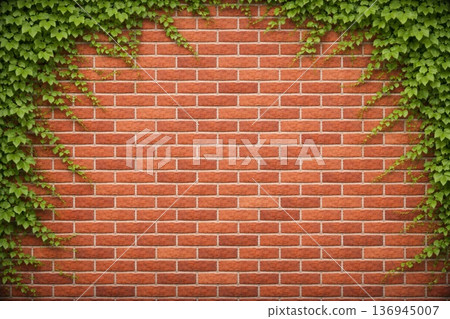 背景材料：磚牆、磚牆和常春藤 136945007